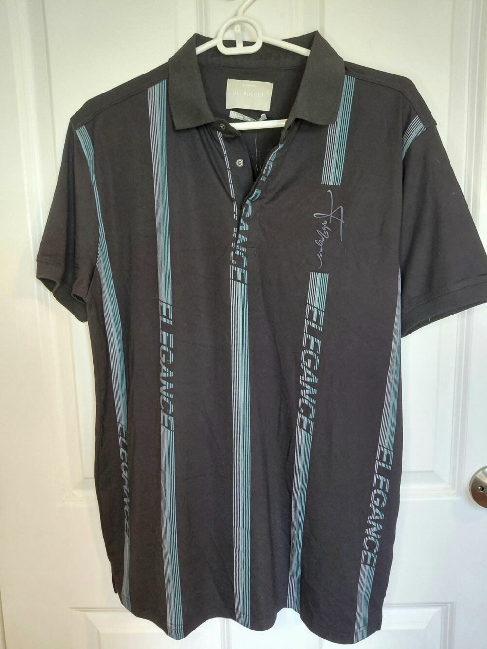 All Rugged Men's Polo Shirt Black Vertical Stripe "Elegance" Short Sleeve Large